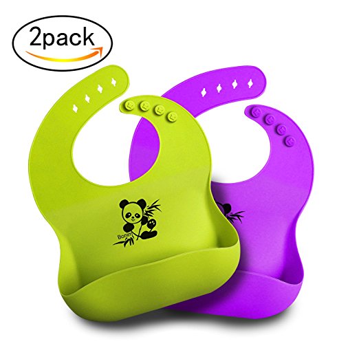 Bonim Baby Bibs Waterproof Silicone Bib - Comfortable and Adjustable Soft Feeding Bibs for Infants & Toddlers (6-72Months) Easy to Clean, Dry, Portable and Keep Stains Off! Set of 3 Colors