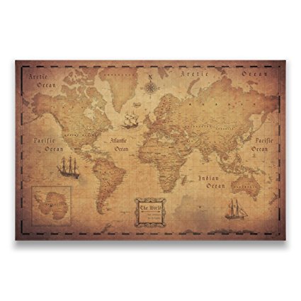 Map with Pins - World Travel Map - Conquest Maps. Golden Aged Style Push Pin Travel Map Cork Board, Track Your Travels Pinable Canvas Map with Cork Backing, Internal Framed (36 x 24 Inches)