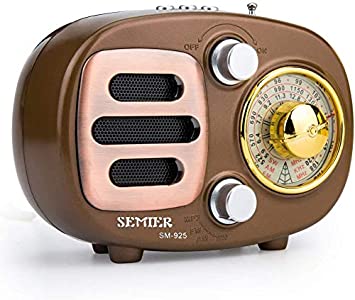 SEMIER Retro AM/FM/SW Portable Bluetooth Speak Radio, Vintage Shortwave Compact Transistor Radios with Rechargeable Battery Support USB MP3 Player/TF Card/AUX -Gold