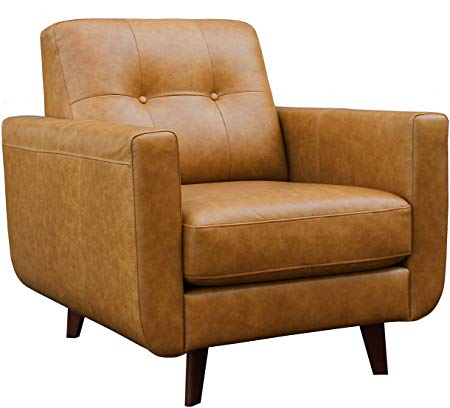 Rivet Sloane Modern Leather Armchair with Tapered Legs, 32.7"W, Caramel