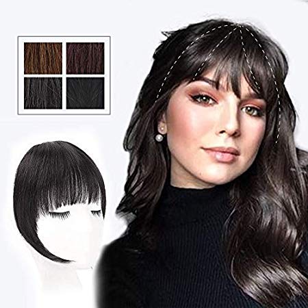HMD Clip in Bangs 100% Human Hair Extensions Untreated Black Clip on Fringe Bangs with nice net Natural Flat neat Bangs with Temples for Women One Piece Hairpiece for Daily Wear(Color：Untreated Black)