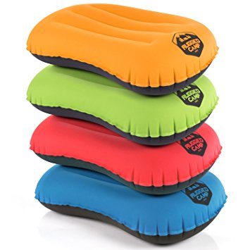 Camping Pillow - Inflatable Travel Pillows - Multiple Colors - Compressible, Lightweight, Ergonomic Head and Neck Support For Camping and Plane Travel - Lumbar and Back Support For Your Office Chair
