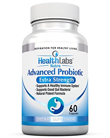 Health Labs Nutra's Advanced Probiotic Extra Strength Supplement for a Healthy Immune System, Restores Good Bacteria, Relieves Leaky Gut, Nausea, Indigestion 30 Day Supply