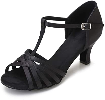 CLEECLI Women's Ballroom Dance Shoes Latin Salsa Dance Shoes T-Strap Sandals 2.5"