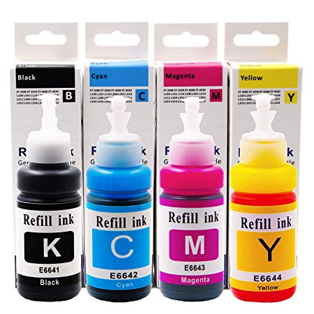 Topcolor 4x 70 Milliliter Compatible Refill Bottle Ink Replacement for 664 T664 Work for Printer Expression Ecotank ET-2550 ET-4550 ET-2500 ET-4500 ET-2650 ET-3600 ET-16500