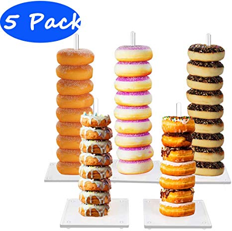 Donuts Stand,Clear Acrylic Doughnut Donut Stand Display Holder for Wedding Patry Birthday Decorations,Kitchen,Shop,Dount Hole Baker,Boy Kids,Girls's Mini Donuts Favors,Tiered Display Tower Tree,5 PCS