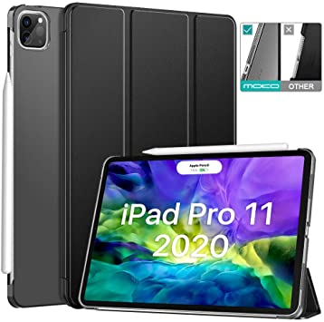 MoKo Case Fit iPad Pro 11 2nd Gen 2020 & 2018 [Support Apple Pencil Charging] Slim Lightweight Translucent Shell Protective Smart Cover Case Fit iPad Pro 11" 2020/2018 - Black (Auto Wake/Sleep)