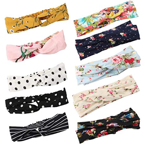 10Pcs Women Head Band,Girls Headwraps Hair Bands, Boho Headbands for Women,Bohemian Floral Style, Vintage Flower Printed Elastic Head Wrap Twisted Hair Accessories