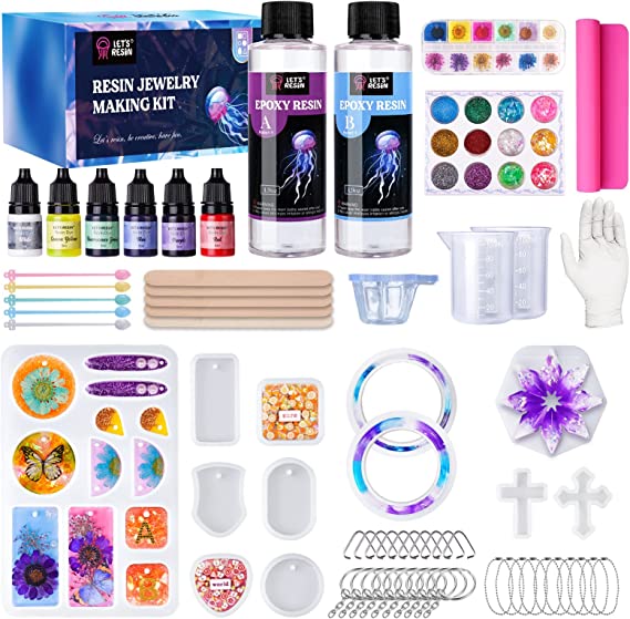 LET'S RESIN Resin Jewelry Making Kit, Epoxy Resin Starter Kit Resin Casting, Resin Molds Kit for Beginner Include 12 Pcs Resin Molds Silicone,9.8oz Epoxy Resin,Resin Tools and Resin Supplies