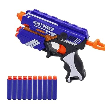 Fun Express Foam Blaster Gun Toy with 10 Bullets, Blaze Storm Manual Soft Bullet Gun Toy for Kids (Small)