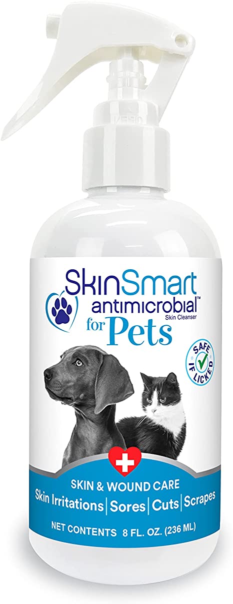 SkinSmart Antimicrobial Skin and Wound Care for Pets, Removes Bacteria to Promote Healing and Relieves Itch, 8 Ounce Spray Bottle