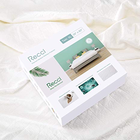 Recci Premium Bamboo Mattress Protector Twin XL Size - 100% Bamboo Fabric Surface Mattress Cover, Waterproof Bed Cover, Hypoallergenic, Vinyl Free【Twin XL Size】