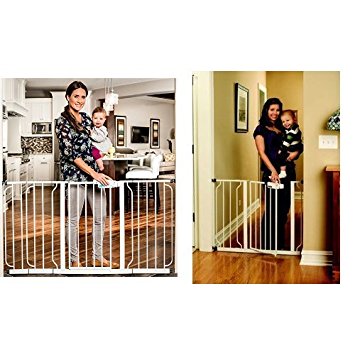 Regalo Extra WideSpan Walk Through Safety Gate, White & Regalo Easy Step Walk Thru Gate, White, Fits Spaces between 29" and 39" Wide