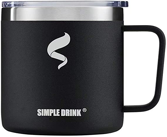 SIMPLE DRINK Vacuum Insulated Coffee Mug 14oz | Stainless Steel Tumbler Cup with Lid and Handle - Perfect for Home, Office and Camping