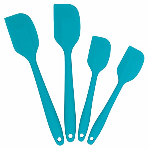 Cooptop Premium Silicone Spatula Set of 4 - 2 Large & 2 Small Heat Resistant Cooking Utensils - Steel Core Coated In Non Stick Silicone (Teal Blue)