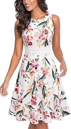 HOMEYEE Women's Cocktail A-Line Embroidery Casual Party Summer Wedding Guest Dress A079