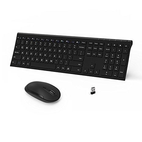 Wireless Keyboard and Mouse, Vive Comb 2.4GHz Rechargeable Compact Whisper-quiet Full-size Keyboard and Mouse Combo With Nano USB Receiver for Windows, Laptop, PC,Notebook(Black)
