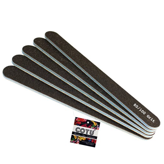 5 Pack of COTU Professional Washable Double Sided Black Emery Board 80/100 Grit Nail Files (Made in the USA)