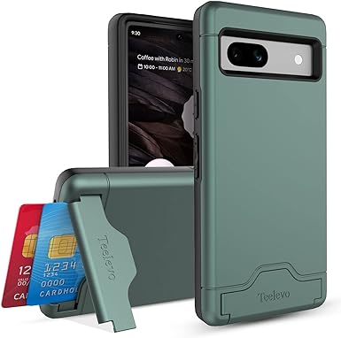 Teelevo Wallet Case for Google Pixel 7a, Dual Layer Case with Card Slot Holder and Kickstand for Google Pixel 7a - Dark Green
