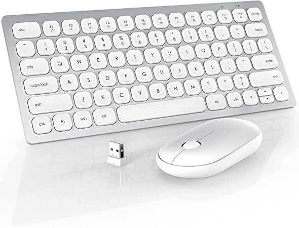 Wireless Keyboard Mouse Combo, TedGem 2.4GHz Portable Mini Wireless Keyboard&Silent Mouse, USB Keyboard for Laptop(Sliver White)