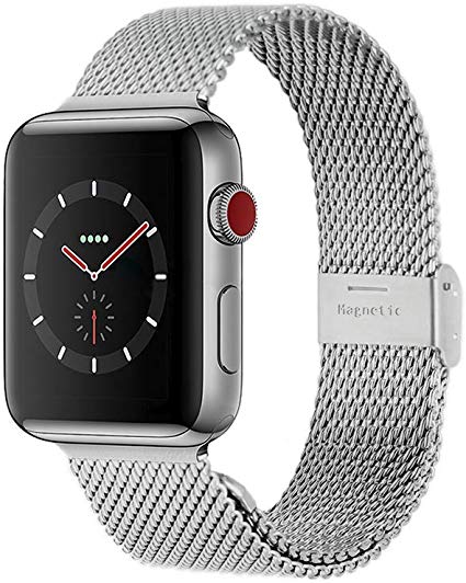 Compatible with Apple Watch Band 38MM 40MM 42MM 44MM, Stainless Steel Milanese Loop Band with Adjustable Magnetic Clasp for 2019 Watch Series 5/4/3/2/1,Silver 44mm/42mm