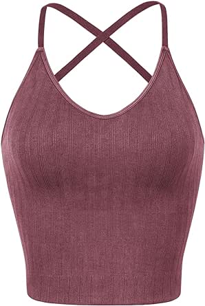 ODODOS Seamless Padded Sports Bra for Women Criss-Cross Back Longline Wirefree Brami Ribbed Crop Tank Tops