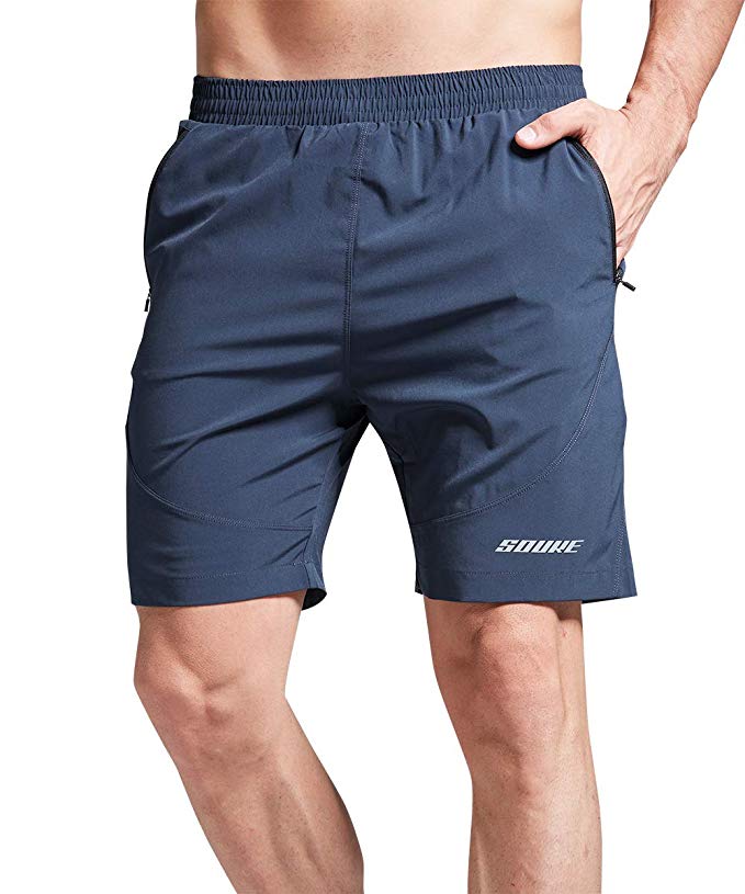 Souke Sports Men's Running Shorts Quick Drying 2 in 1 Shorts Breathable Training Shorts with Zipping Pockets