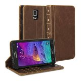 Galaxy Note 4 Case GMYLE Book Case Vintage for Samsung Galaxy Note 4 IV N910 - Brown Classic Crazy Horse Pattern PU Leather Book style Stand Case Cover