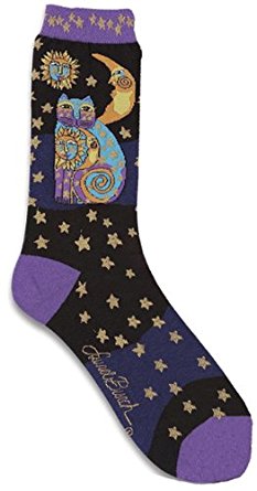 Prima Marketing Celestial Cat Laurel Burch Socks, Black