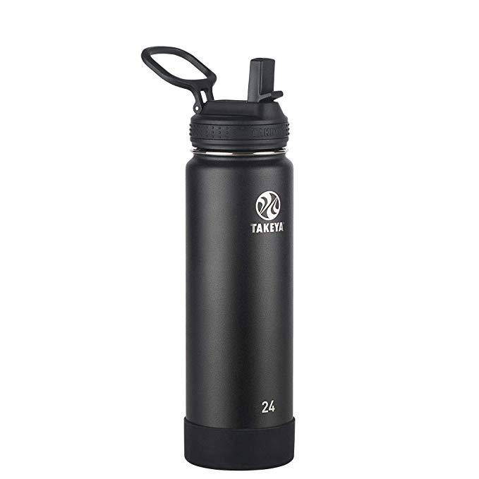 Takeya Actives Stainless Steel Insulated Water Bottle with Straw Lid, 24 Ounce, Onyx