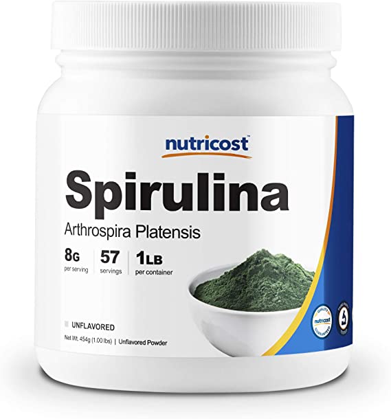 Nutricost Spirulina Powder 1LB (2 Bottles) - Pure Spirulina Powder; 8000mg Per Serving; 57 Servings Each - High Quality Spirulina