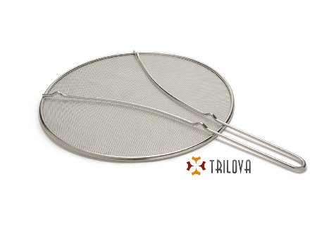 Trilova 13" Stainless Steel Splatter Screen with Fine Mesh and Resting Feet - High Quality Food Safe Heavy Duty Grease Guard Splash Shield for Pots and Frying Pans