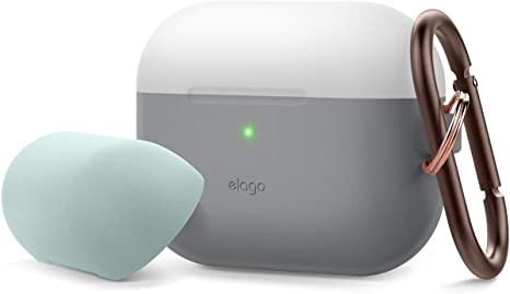 elago Duo Case with Keychain Designed for Apple AirPods Pro Case, 2 Caps   1 Body [ Light Grey, Baby Mint   Dark Grey Translucent ]