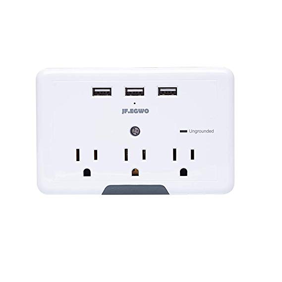 Surge Protector Multi Plug Outlet USB Wall Mount Adapter, 3 Outlets With 3 USB Wall Plug Extender USB Charging station, White USB Plug by JFEGWO