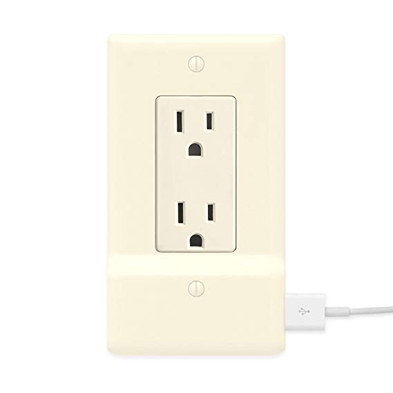 SnapPower USB Charger Outlet Wall Plate Cover - No Batteries Or Wires - Installs In Seconds - (Décor, Light Almond) (1 Pack)
