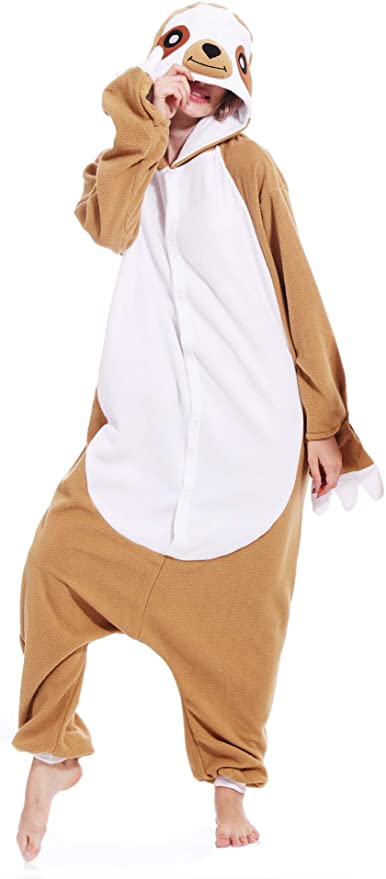 Adult Sloth One Piece Pajamas Cosplay Animal Homewear Sleepwear Jumpsuit Costume for Women Men