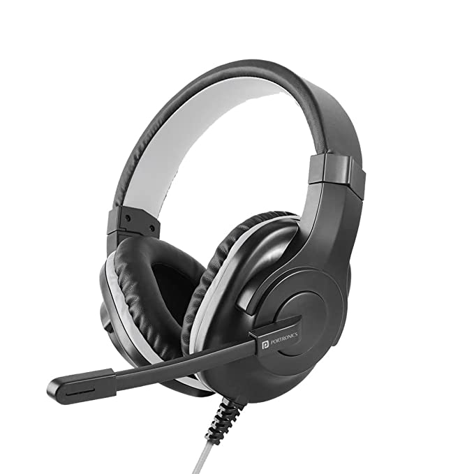 Portronics Genesis Wired Over The Ear Gaming Headphone with Adjustable Mic, 3.5mm Audio Jack, 1.8M Nylon Braided Cable(Grey)