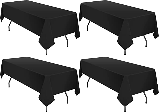 4 Pack Polyester Tablecloth 60 x 102 Inch Black Tablecloth for 6 Ft Rectangle Tables,Stain and Wrinkle Resistant Washable Fabric Table Covers Polyester Table Clothes for Wedding Parties Banquet