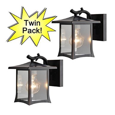 Hardware House 19-1975 Oil Rubbed Bronze Mission Style Outdoor Patio / Porch Wall Mount Exterior Lighting Lantern Fixtures with Clear Glass - Twin Pack