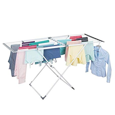 mDesign Pull-Out Clothes Dryer - Drying Rack With Plenty of Space for Laundry - Space-Saving Clothes Airer for Utility Room & Kitchen - Made of Metal & Plastic - White/Grey