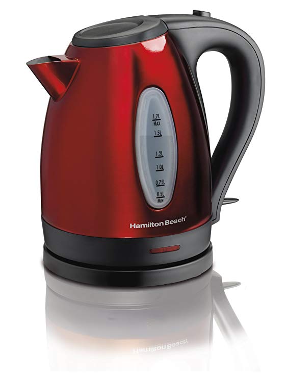 Hamilton Beach 040094408856 (40885) Electric Kettle, for Tea & Coffee, 1.7 Liter, Red