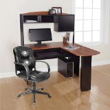 Corner L Shaped Office Desk with Hutch Black and Cherry