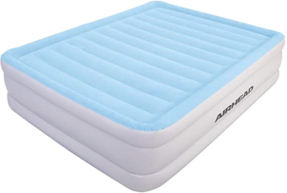Airhead Plush Air Mattress with Built-in Pump and Manual Valve – Double Height Comfort for Home or Camping