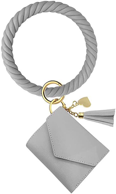 Idakekiy Key Chain, Silicon Wristlet Keychain with Card Holder Bangle Keyring Bracelet Holder for Women Girl