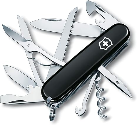 Victorinox Huntsman Swiss Army Knife, Medium, Multi Tool, Camping Knife, 15 Functions, Large Blade, Bottle Opener, Black