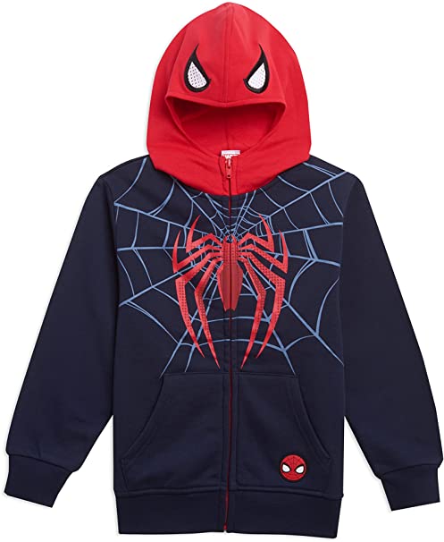 Marvel Superheroes Boys Zip-Up Fashion Hoodie for Kids, Boys Spider-Man Costume and Avengers Hooded Sweatshirt for Kids