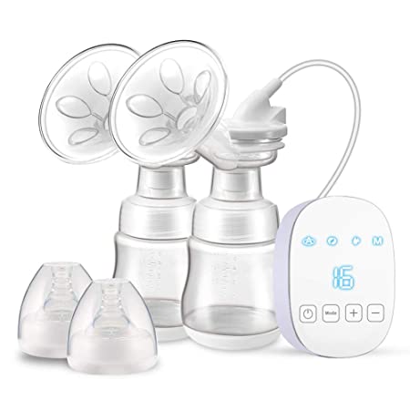Double Electric Breast Pump - Rechargeable Nursing Breast Feeding Pump with Massage Mode, LCD Smart Touch Screen, 4 Modes (16 Suction Levels Each) and Backflow Protector BPA Free