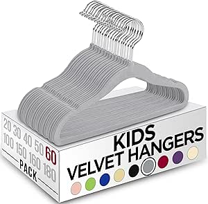 Utopia Home Kids Hangers Velvet (60 Pack) - 11 Inch Durable Baby Hangers for Closet - Perfect Toddler Hangers Non Slip for Everyday Use (Grey)