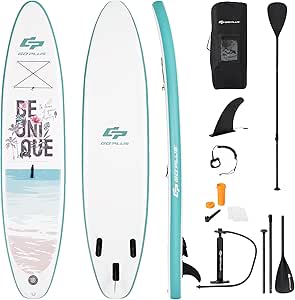 Goplus Inflatable Stand up Paddle Board, 10'/10.5'/11' SUP 6" Thick with Premium Accessories, Adjustable Aluminum Paddle, Leash, Carry Bag, Hand Pump, Removable Fin, ISUP for Adults