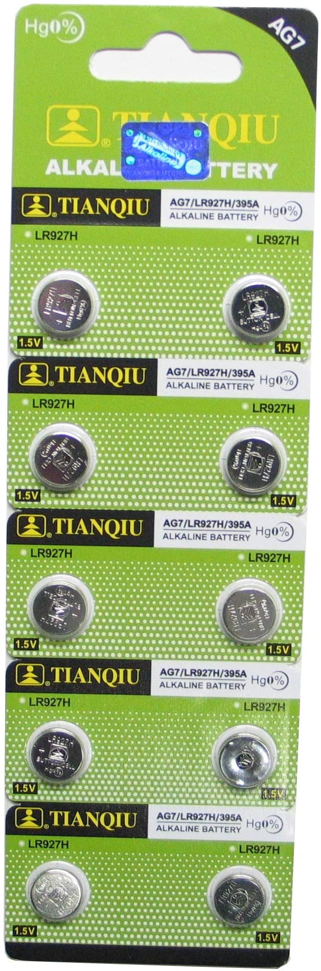 10 Tianqiu AG7 / LR57 / 195 / 395 Button Cell 1.5V Battery Long Shelf Life 0% Mercury (Expire Date Marked)